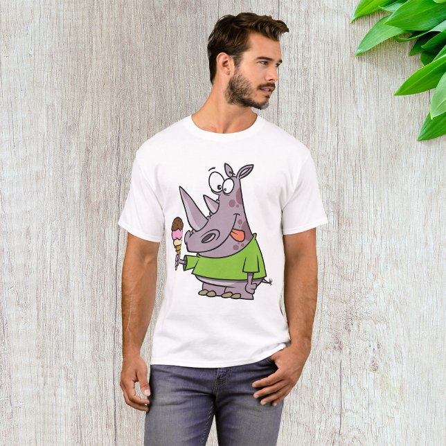 Funny Cartoon Rhino Eating Ice Süße Tier T-Shirt (Von Creator hochgeladen)