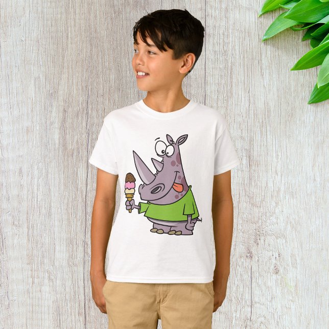 Funny Cartoon Rhino Eating Ice Süße Tier T-Shirt (Von Creator hochgeladen)