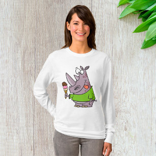 Funny Cartoon Rhino Eating Ice Süße Tier T-Shirt