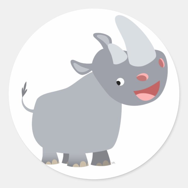Funny Cartoon Rhino Sticker (Vorderseite)