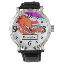 Funny Cartoon Rodelbahn mit Aussicht Personalisier Armbanduhr