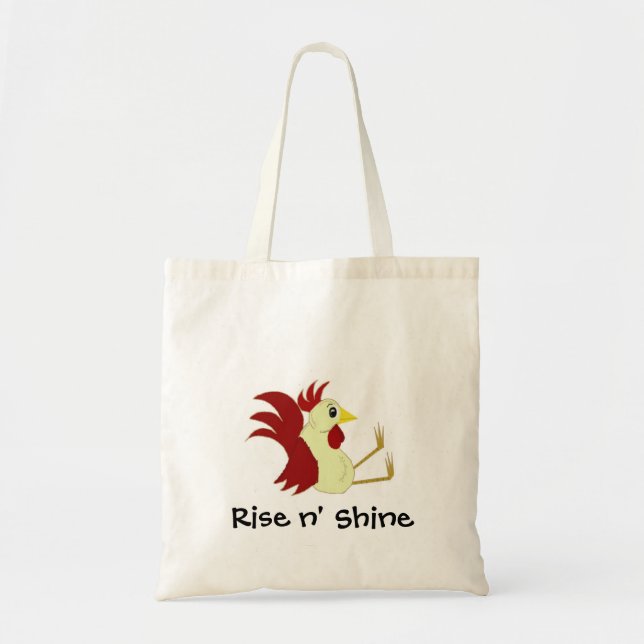Funny Cartoon Rooster mit Sprichwort Tragetasche (Vorne)