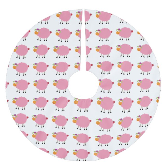 Funny Cartoon rosa Schaf Polyester Weihnachtsbaumdecke (Vorderseite)