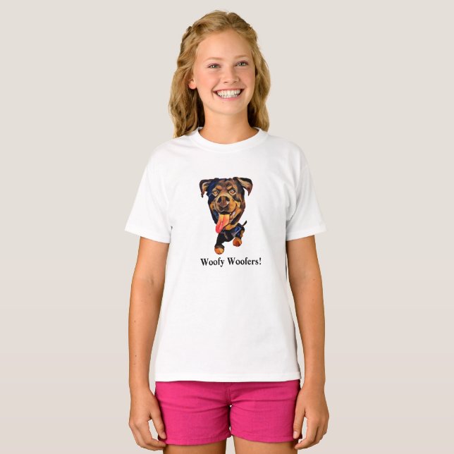 Funny Cartoon Rottweiler Dog Girls T - Shirt (Vorne ganz)