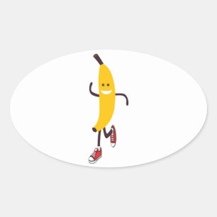 Funny Cartoon Running Banana Ovaler Aufkleber