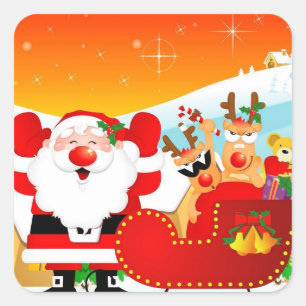 Funny Cartoon Santa Claus Quadratischer Aufkleber