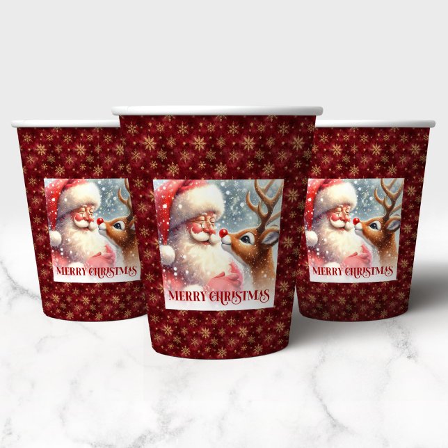 Funny Cartoon Santa Claus Red Nose Rudolph Holiday Pappbecher (Funny Cartoon Santa Claus Red Nose Rudolph Holiday Cups)