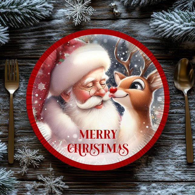 Funny Cartoon Santa Rudolph Kids Christmas Plates Pappteller (Funny Cartoon Santa Rudolph Kids Christmas Plates)