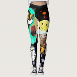 Funny Cartoon schwarz-gelb-grüne Sterne Leggings