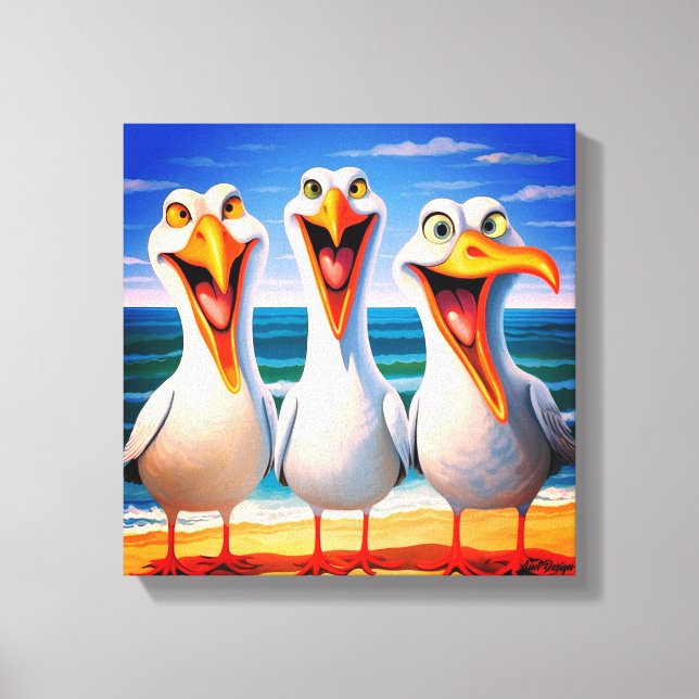 Funny Cartoon Seagull Art Leinwanddruck (Vorderseite)