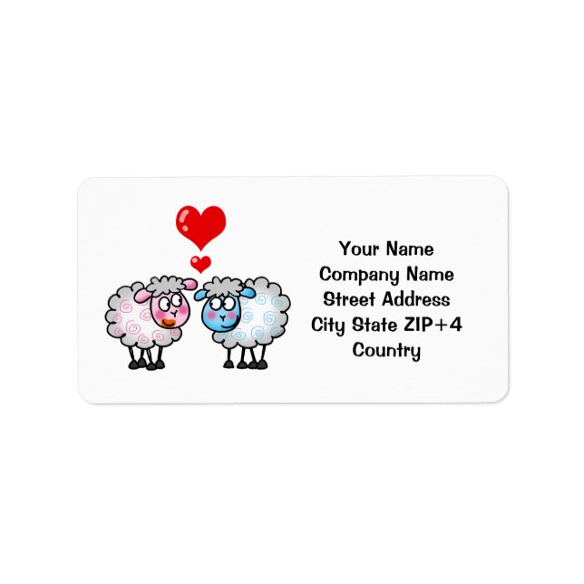 Funny Cartoon Sheeps, Hochzeitpaar Adressaufkleber (Vorne)