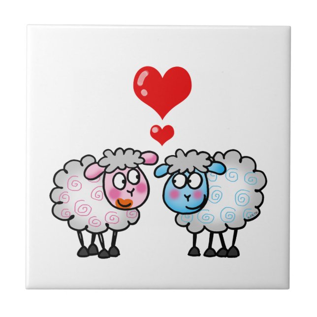 Funny Cartoon Sheeps, Hochzeitpaar Fliese (Vorderseite)