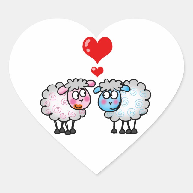 Funny Cartoon Sheeps, Hochzeitpaar Herz-Aufkleber (Vorderseite)