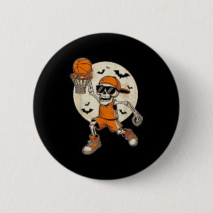 Funny Cartoon Skeleton Basketball Halloween Spiele Button