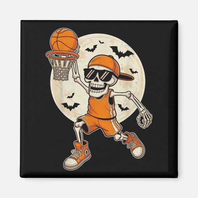 Funny Cartoon Skeleton Basketball Halloween Spiele Magnet (Vorne)