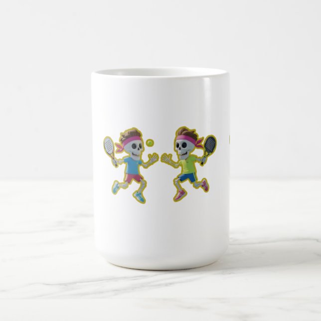 Funny Cartoon Skeletons Playing Padel Tennis – 3D  Kaffeetasse (Mittel)