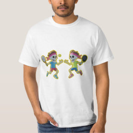 Funny Cartoon Skeletons Playing Padel Tennis – 3D  T-Shirt