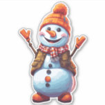 Funny Cartoon Snowman Aufkleber<br><div class="desc">Der fröhliche Schneemann mit Karottennase,  einem zackigen orangefarbenen Hut und einem schnupfen Schal.</div>