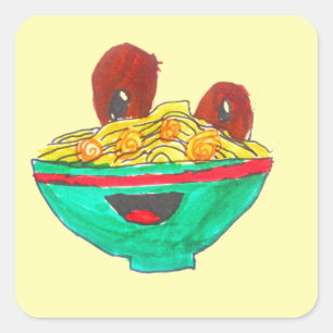 Funny Cartoon Spaghetti Fleischbällchen Kunst Quadratischer Aufkleber