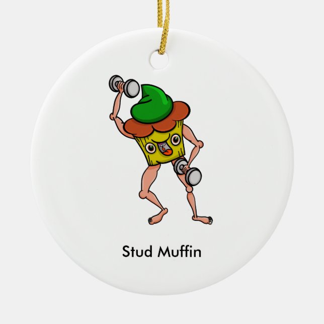 Funny Cartoon Stud Muffin Workout Keramikornament (Vorne)