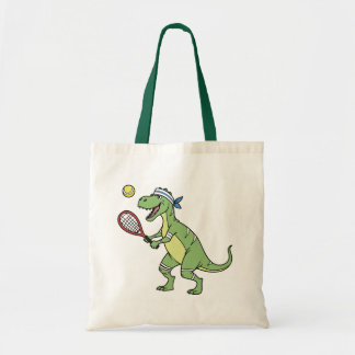  Funny Cartoon T-Rex Playing Tennis Dinosaur Tragetasche