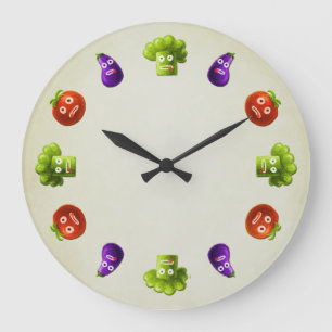 Funny Cartoon Vegetables Kitchen Große Wanduhr