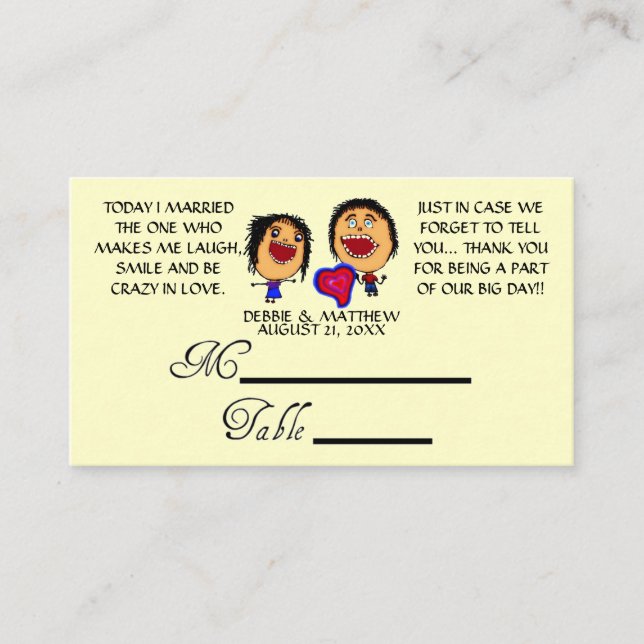 Funny Cartoon Wedding Placecards Platzkarte (Vorderseite)