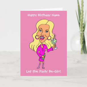 Funny Cartoon Woman Drink Gin Blonde Geburtstag Karte