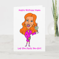 Funny Cartoon Woman Drink Gin Redhead Geburtstag