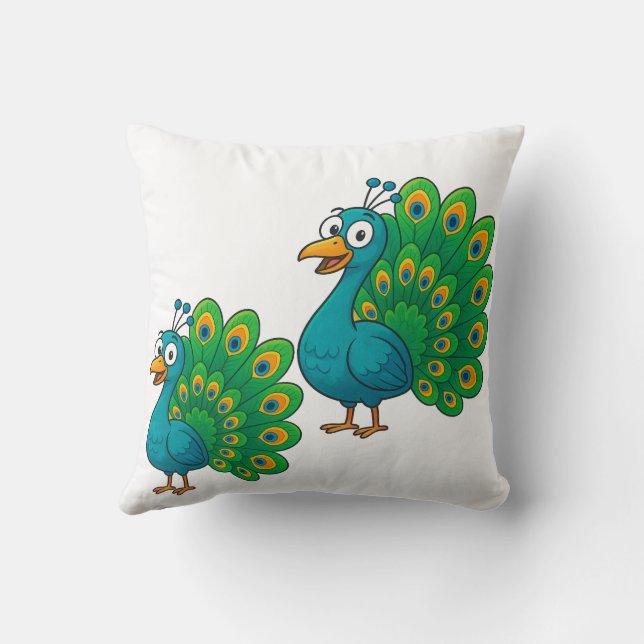 Funny Cartoons Peacock mit farbenprächtigem Schwan Kissen (Rückseite)
