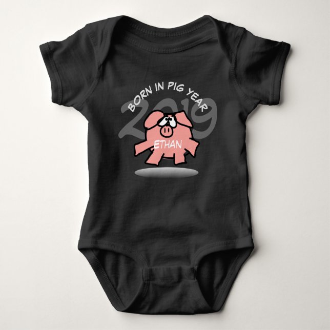 Funny Cartoons Pink Pig Custom Personalisiert Baby Baby Strampler (Vorderseite)