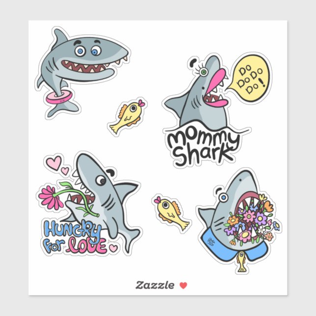 Funny Cartoony Sharks Sticker Pack (Blatt)