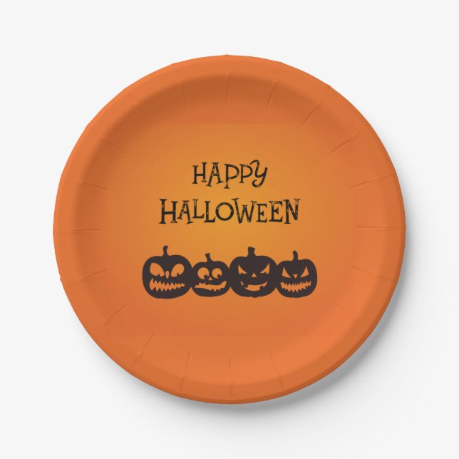Funny Carved Halloween Pumpkin Quartett Pappteller (Vorderseite)