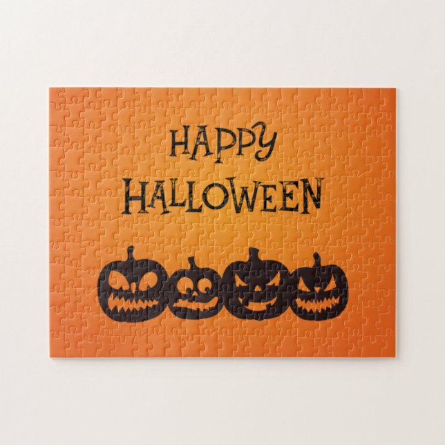 Funny Carved Halloween Pumpkin Quartett Puzzle (Horizontal)