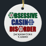 Funny Casino Addict Custom Weihnachten Keramik Ornament<br><div class="desc">Zwangsläufige Casino-Störung mit Monogramm Spaß Weihnachtsschmuck in lustigen Farben. Ein lustiges Glücksspiel-süchtiges Geschenk für die Spielautomaten in Las Vegas. Ich bin süchtig nach Poker und Roulette.</div>