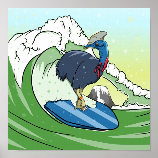 Funny Cassowary Surfing Poster (Vorne)