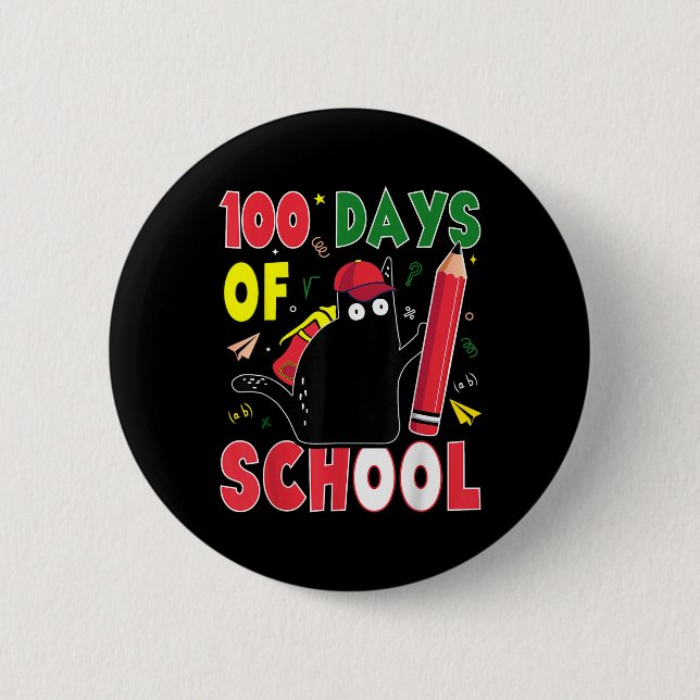 Funny Cat 100 Days of School Kitten Stift 100th D Button (Vorderseite)