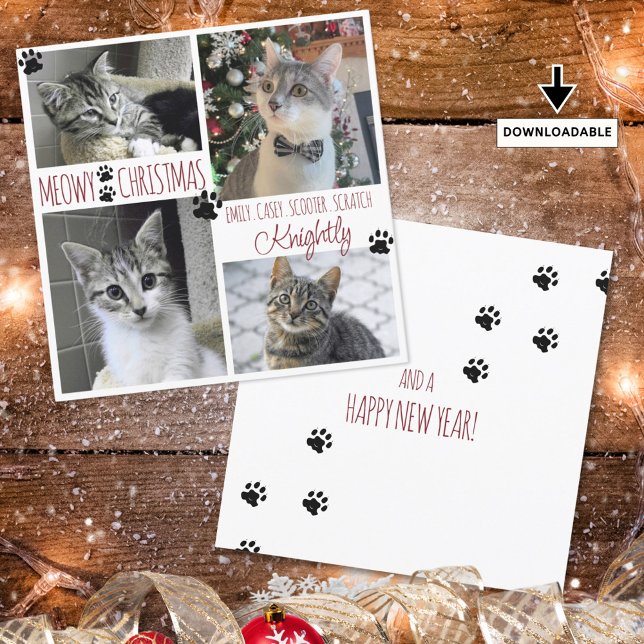 Funny Cat 4 Foto Paw Prints MEOWY CHRISTMAS Card Karte (Von Creator hochgeladen)
