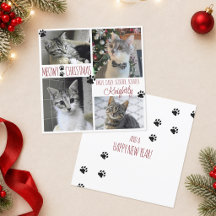 Funny Cat 4 Foto Paw Prints MEOWY CHRISTMAS Card