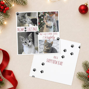 Funny Cat 4 Foto Paw Prints MEOWY CHRISTMAS Card Karte