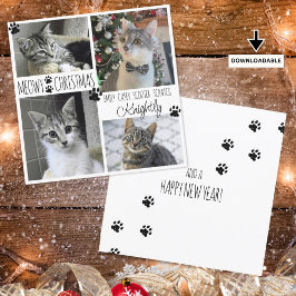 Funny Cat 4 Foto Paw Prints MEOWY CHRISTMAS Karte