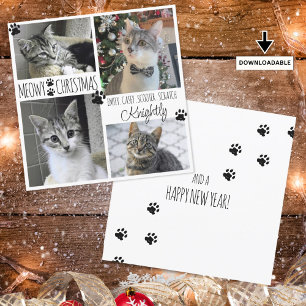 Funny Cat 4 Foto Paw Prints MEOWY CHRISTMAS Karte