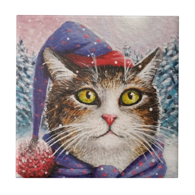 Funny Cat 631 Winterschnee Fliese (Vorderseite)
