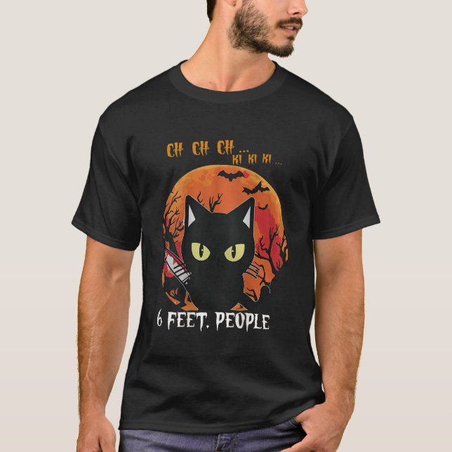 Funny Cat 6 Feet Leute Oh Oh, Beängstigend Hallowe T-Shirt (Vorderseite)
