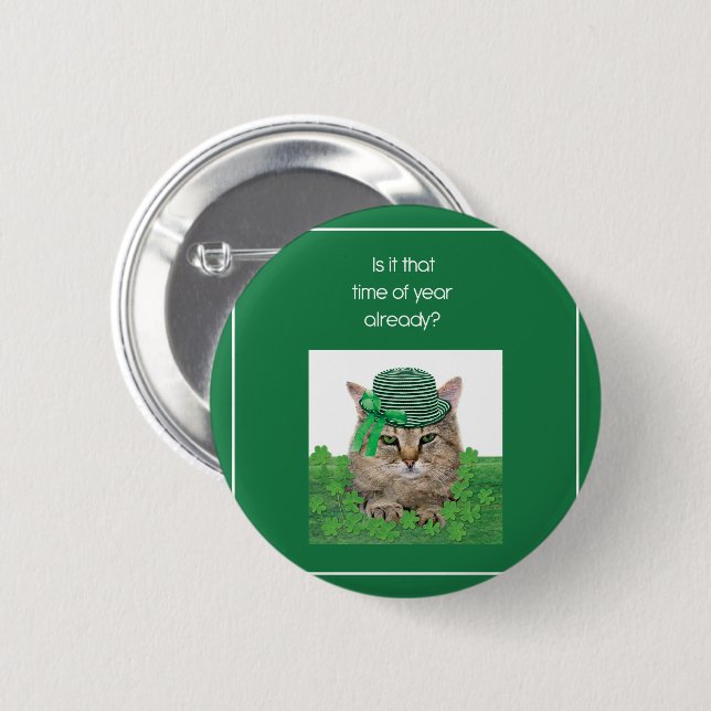 Funny Cat am St. Patrick's Day Button (Vorne & Hinten)