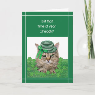 Funny Cat am St. Patrick's Day mit Green Hat Krawa Karte