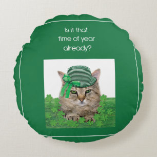 Funny Cat am St. Patrick's Day Rundes Kissen