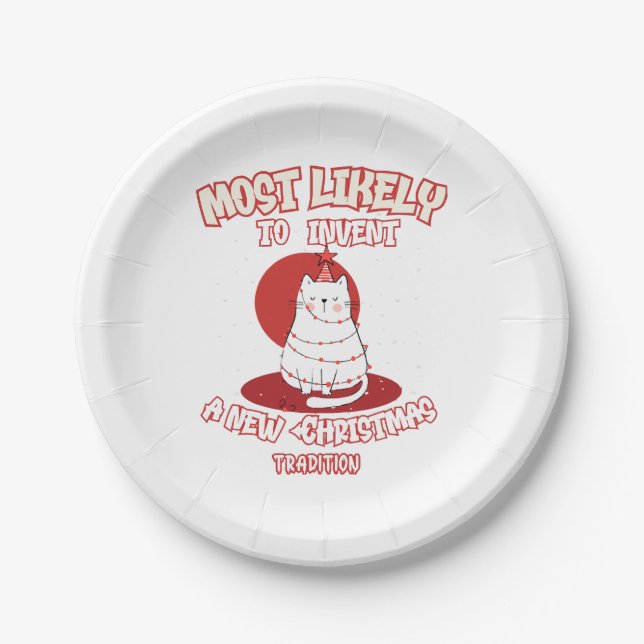 Funny Cat am wahrscheinlichsten ein neues Weihnach Pappteller (Vorderseite)