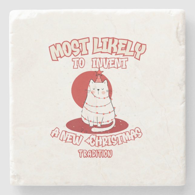 Funny Cat am wahrscheinlichsten ein neues Weihnach Steinuntersetzer (Vorderseite)