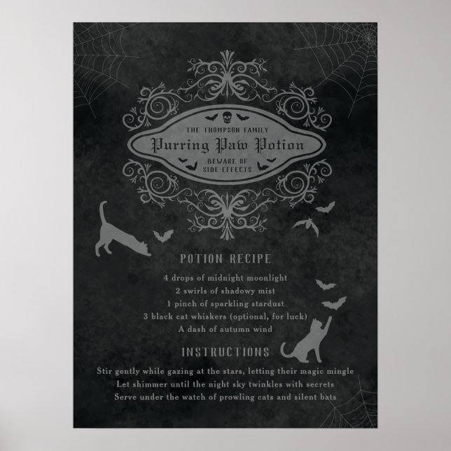 Funny Cat and Bats Tränke Rezept Spielerisches Hal Poster (Vorne)